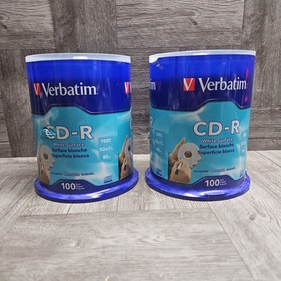 Lot Of 2 Verbatim White Surface CD-R 100 Pack 700mb 52x 80min (200 Total)