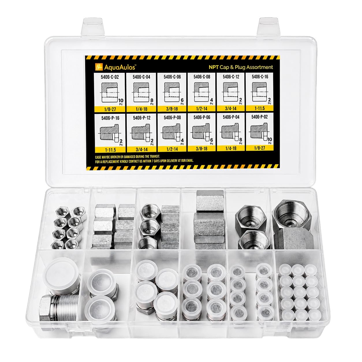 64 Pcs. Hydraulic NPT Pipe Fittings Cap & Plug Adapter Assortment Kit, Galvanize