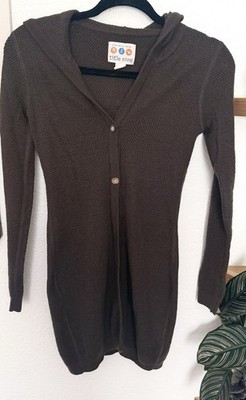 Title Nine Wool Knit Long Cardigan Sweater Hood Size XS Brown Layer Outdoor