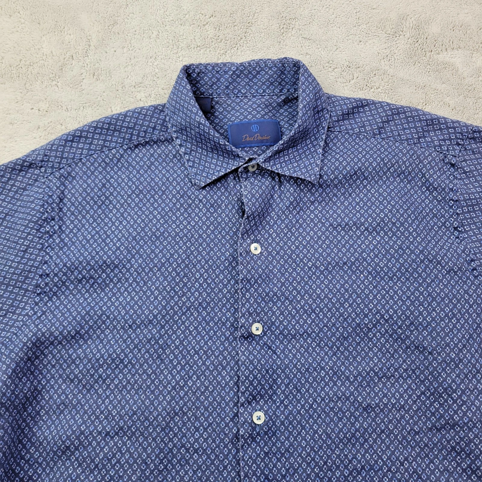 David Donahue 100% Linen Button Up Shirt Mens Large Blue Geometric Short Sleeve
Opens in a new windo