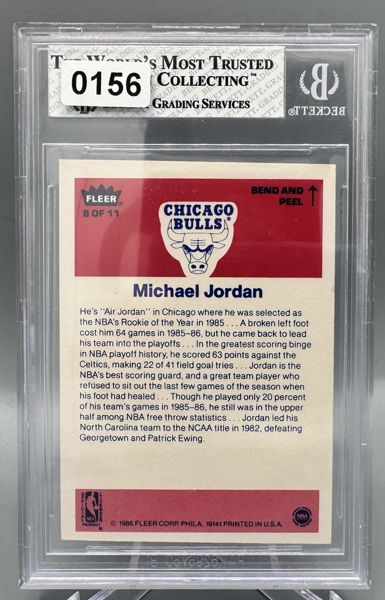 1986-87 Fleer Michael Jordan Sticker #8 BGS 7 Near Mint RC Rookie Bulls view 4