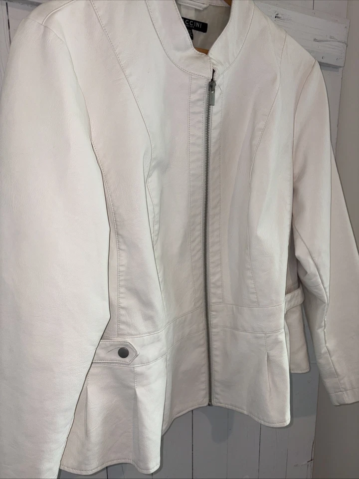 Blazer Baccini Mujer Talla Grande 2X Chaqueta Imitación Cuero Cremallera Color Marfil Foto 2 de 4
