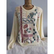 Alfred Dunner Womans Vintage Sweater Size XL off White with Embroidery