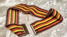 VINTAGE 1960s WOMEN'S BRIGHT ORANGE STRIPED ELASTICIZED BELT - METAL CLASP