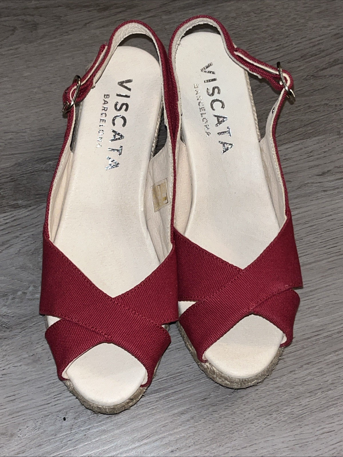 Viscata Barcelona Red Espadrille Wedge Sandals Size US 8–8.5Ankle Strap Peep Toe