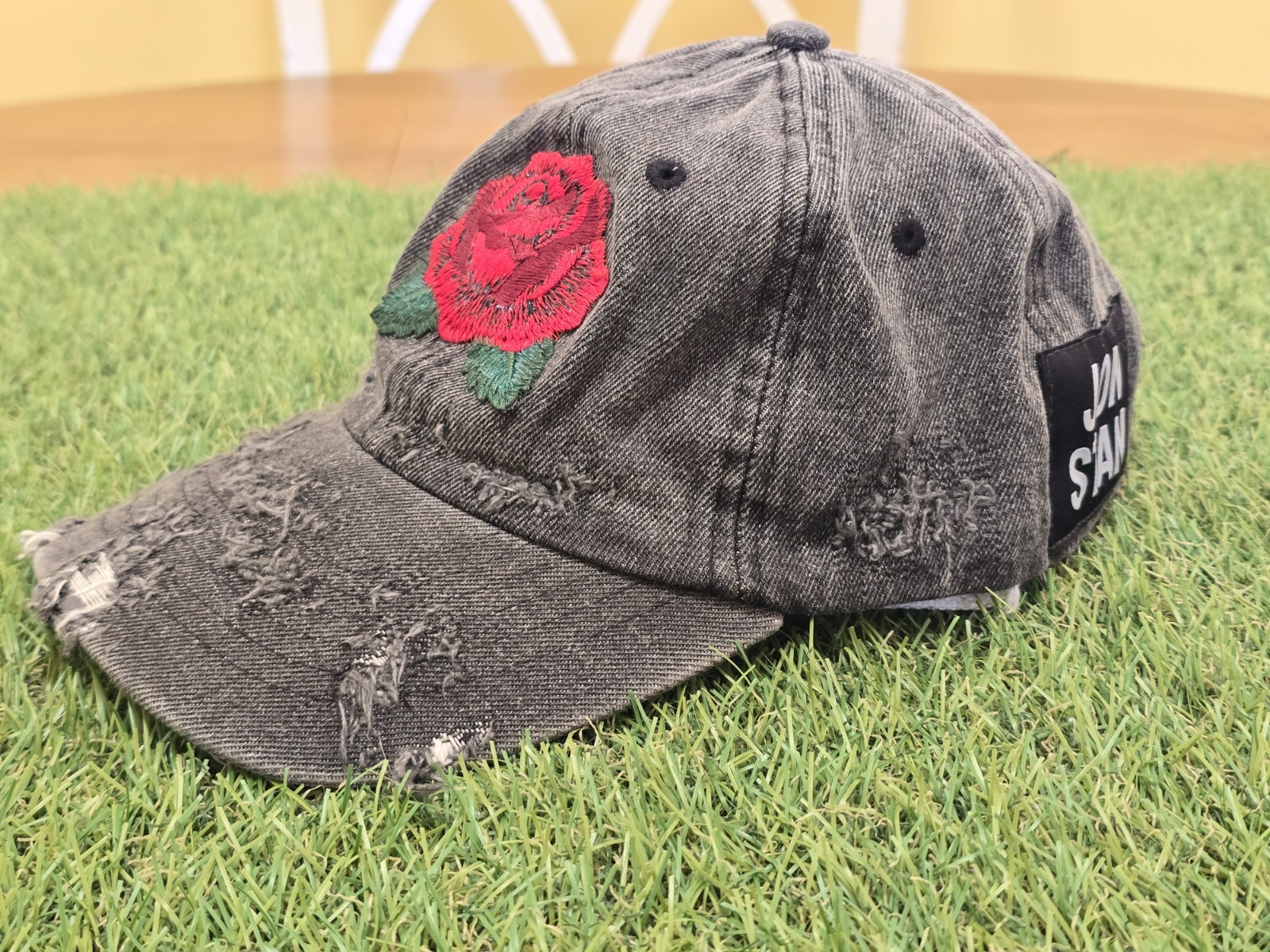 2016 Authentic Jon Stan Grey Denim Distressed Hat… - image 1