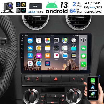 DAB+ 64GB Android 13 Carplay Autoradio GPS WIFI Für Audi A3 S3 RS3 8V 8P 2003-12