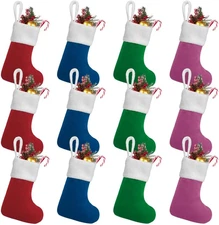 12pcs 7" Mini Christmas Stockings - Traditional Xmas Stocking for Family Holiday