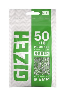 5 Beutel GIZEH Procell Green Aktivkohlefilter 6 mm, 60 Filter pro Beutel
