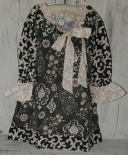Owls and Bats Ivory Gray Tan Floral Flower Floral Paisley Tunic Dress Sz 6 W24
