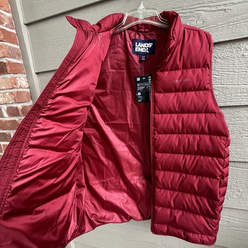 LANDS' END Men Dark Red Goose Down Insulated Puffer Vest L/T 42-44 Zip 600 Fill - Picture 9 of 15