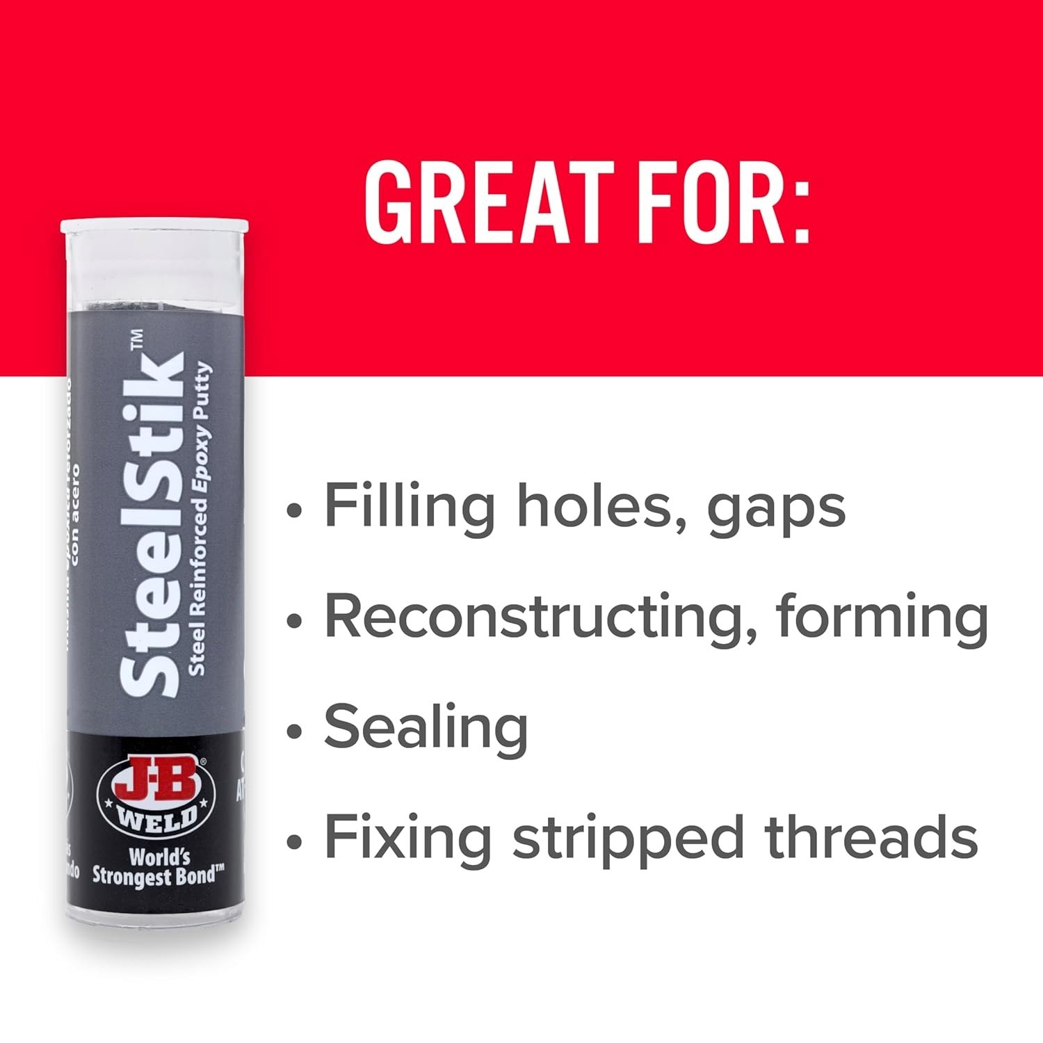 J-B Weld Steelstik, 1 Hour Cure, Steel Reinforced Epoxy Putty Stick - 2 Pack, Da