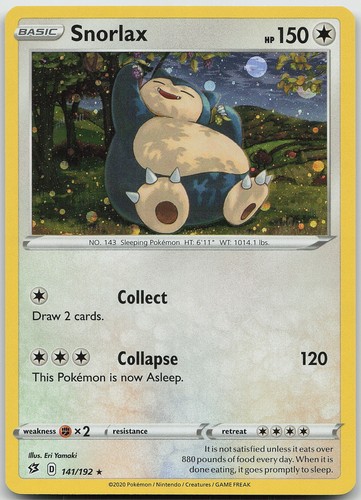 Snorlax Reverse Holo SWSH02: Rebel Clash LP Pokemon 141/192