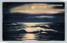 Cape Cod MA, Scenic Rolling Sea By Moonlight VintageMassachusetts c1949 Postcard