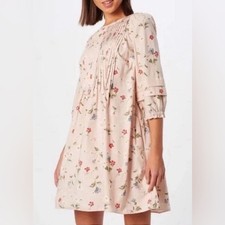 Madewell Women's Pintuck Puff-Sleeve Mini Dress in Seaside Floral Pink Size S