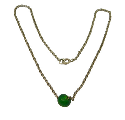 Sterling Silver Green Sea Glass Bead Pendant Belcher Link Necklace Vintage c1990