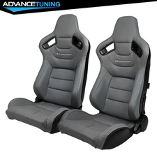 Reclinable Pair Racing Seats + Dual Sliders Grey PU &Carbon Leather Back