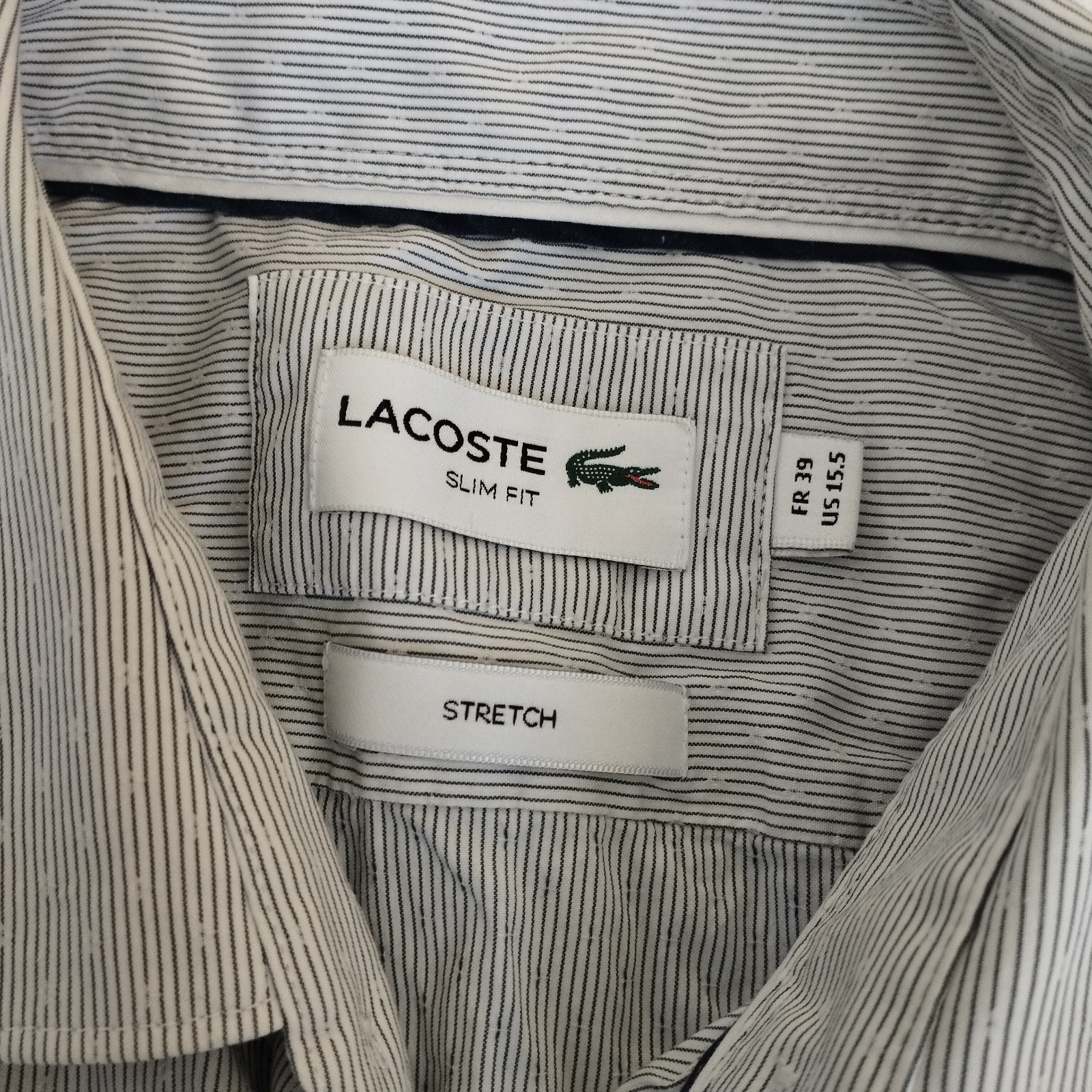 Lacoste Long Sleeve Button Up Shirt Pin Strip Mens Size 39 M 15.5 Slim Fit image 2