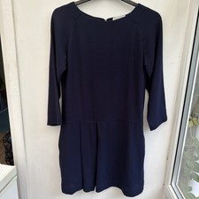 TOAST Navy Wool Viscose Pleated Tunic Dress Size 12 3/4 Sleeve Dropped Waist