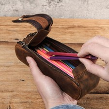 Astuccio Portamatite Pelle di Vacchetta Porta Trucchi Portafoglio Multifunzione