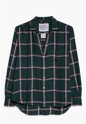 Frank & Eileen Fluid Cotton Plaid Green Relaxed Button-Up ''Eileen'' Shirt sz M