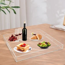 Oversize 18.9 Inch Food Tray Clear Extra Large Acrylic Serving Tray with Handles