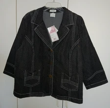 FDJ FRENCH DRESSING LADIES  SOFT BLACK DOTTED  FITTED JACKET-18-NWT-COTTON/POLY