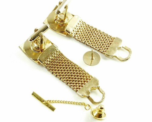 Wrap Around Mesh Cufflinks Brown Stone Faux Topaz November Birthstone Color - Picture 2 of 3
