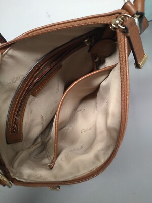 Calvin Klein Purse Pocketbook Tan Leather Crossbody Handbag  