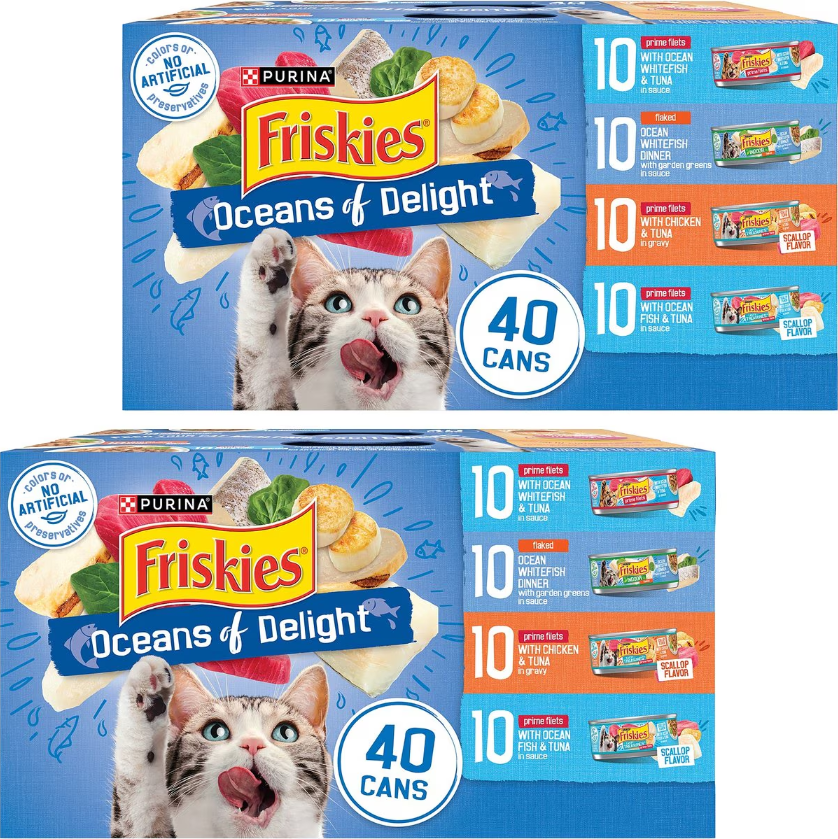 Purina Friskies Oceans of Delight Wet Cat Food Variety Pack 80 Count 5.5 oz Cans