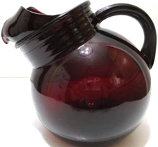 Vintage Anchor Hocking Glass Pitcher Royal Ruby Red Tilt Ball Ribbed 6" T