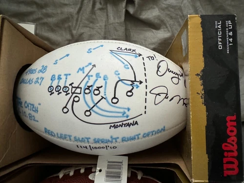 Joe Montana Dwight Clark THE CATCH Autographed Football with sketch Includes LOA