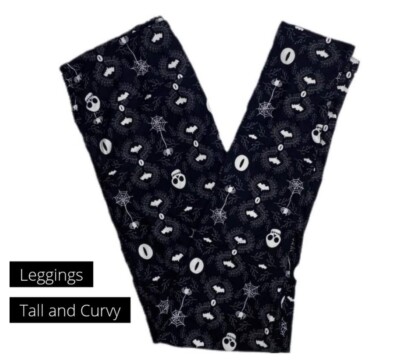 LulaRoe TC Halloween Leggings - Skulls Bats Spiderwebs - Black Background - NWOT