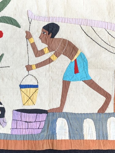 Egyptian Revival Textile To the Water Well camels donkey pyramids - Picture 7 of 9