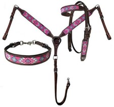 Leather Western Tack Set With Headstall ,Breast Collar and Reins.