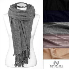 Knitted Scarf with Fringe Plain Long XXL Wool Scarf Oversized Winter Scarf