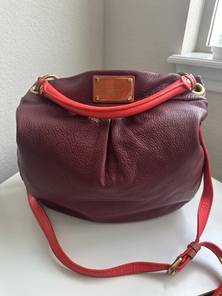 Authentic Marc by Marc Jacobs Burgundy and Neon Pink Leather Hillier Hobo Bag - Image 4 of 4