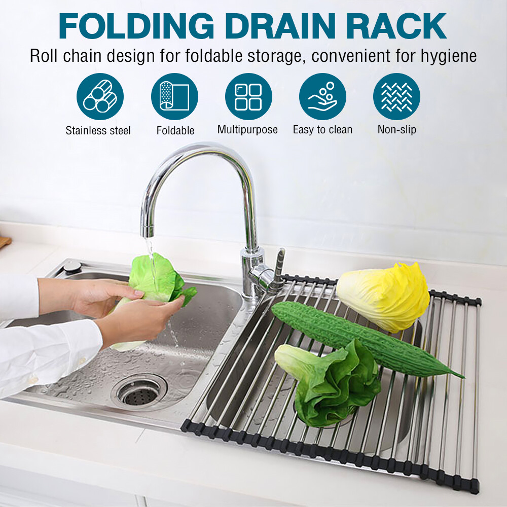 Stainless Steel Foldable Kitchen Sink Draining Rack Fruit