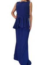 ISABEL SANCHIS RUNWAY COUTURE BLUE RUFFLE PEPLUM CREPE SLEEVELESS GOWN 42 8 M