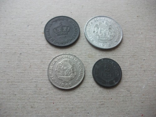 4 Romania Coins - 1+2+5+20 Lei