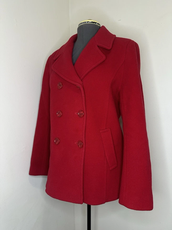VTG Preston York Womens Tweed Pea Coat 11 Medium 42" Red Overcoat Jacket Blazer - Image 2 of 4