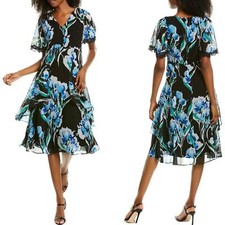 Karl Lagerfeld Paris Floral V-Neck Flutter Sleeve Chiffon Midi Dress Size 2 NWT