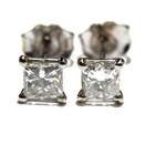 GIA 14k white gold SI2 F .94ct princess diamond martini stud earrings Natural — photo 2