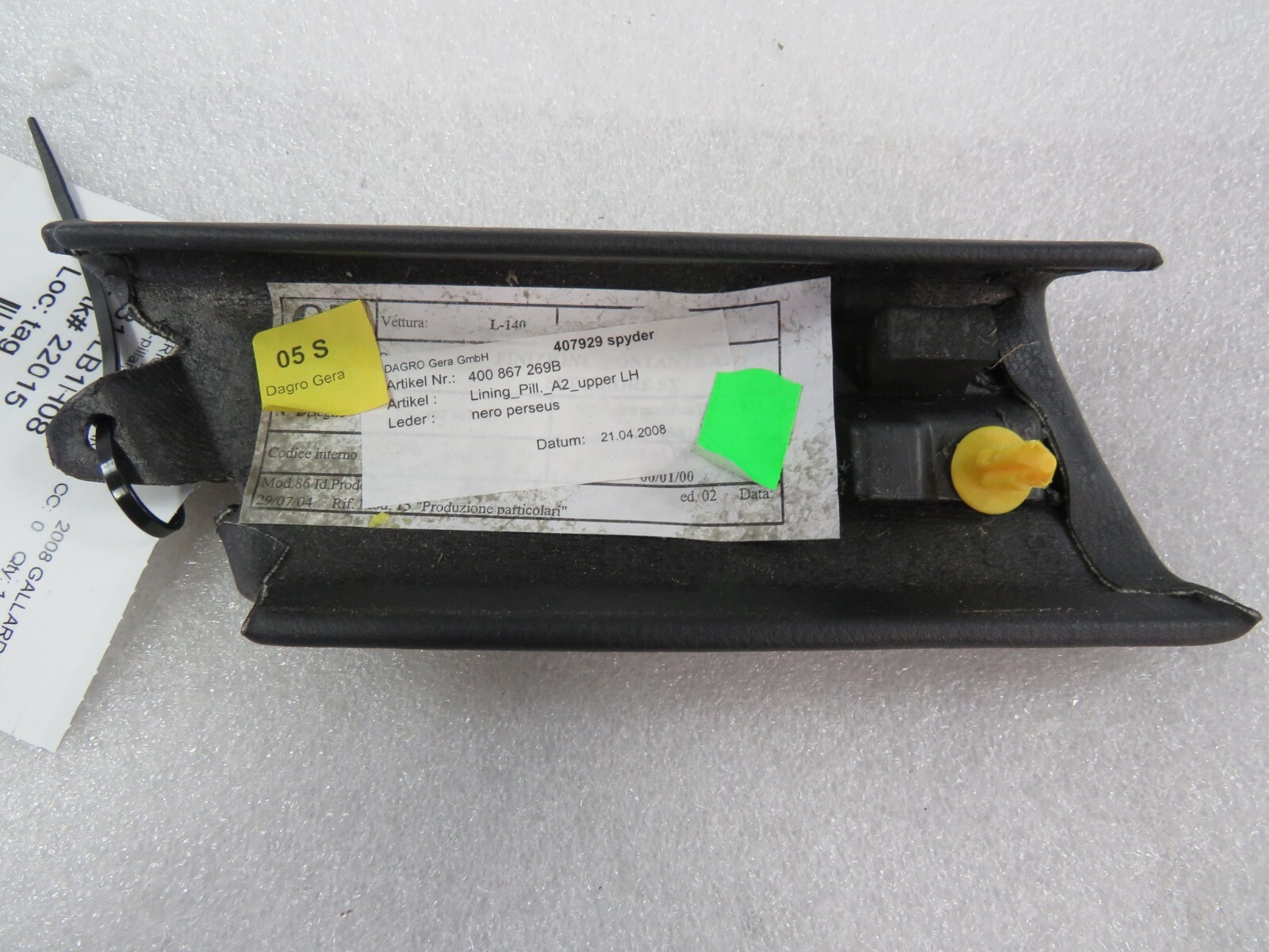 Lamborghini Gallardo, LP550, 560, LH, A-Pillar Trim Panel, Used, 400867269B