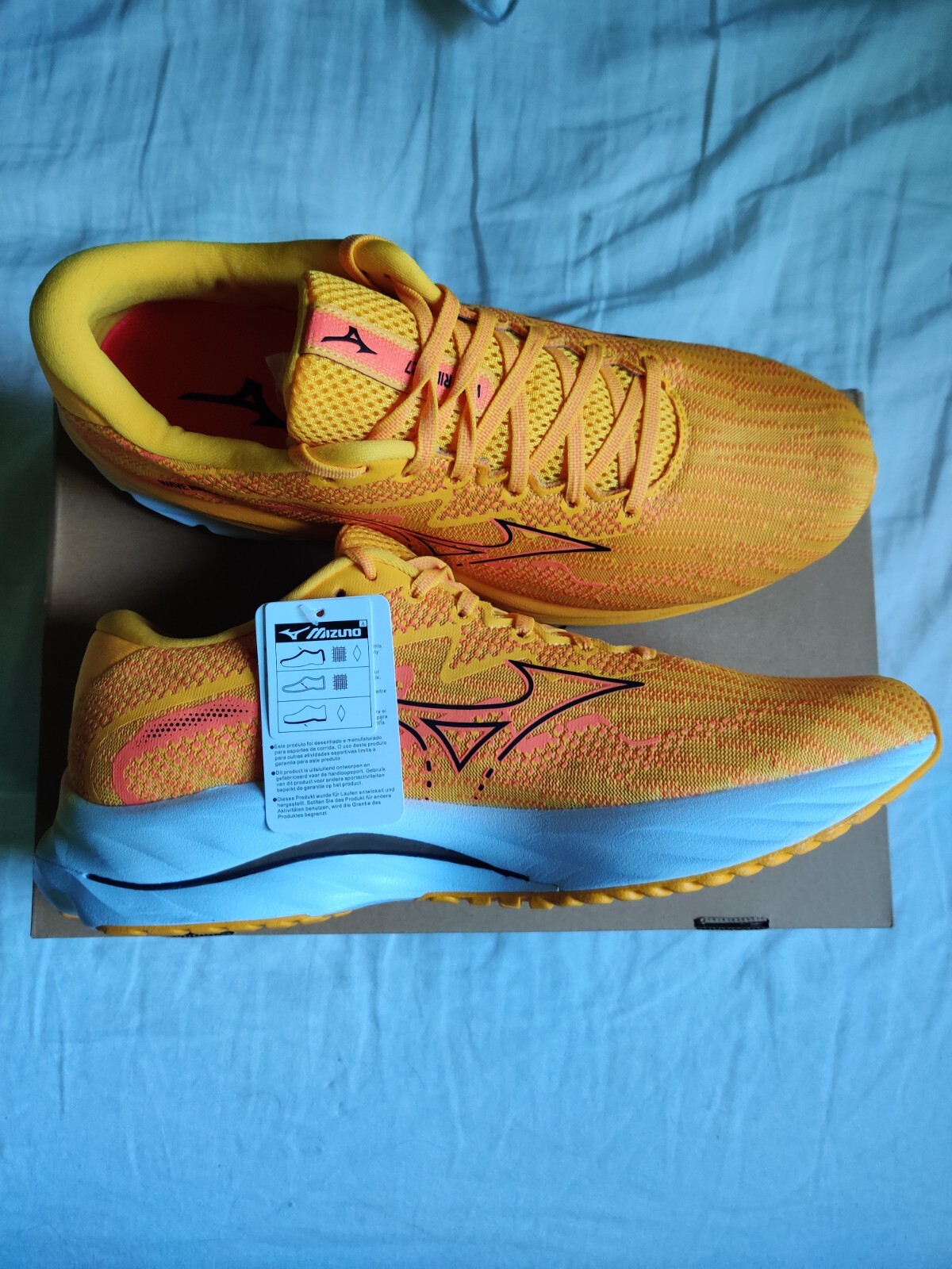 Zapatos para correr Mizuno Wave Rider 27 naranja cítrico amarillo para hombre talla 10D nuevos con etiquetas