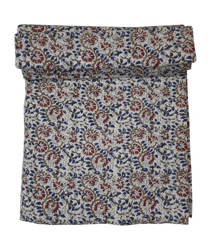 Indian Cotton Floral Queen Twin Kantha Quilt Blanket Bedspread Handmade Throw - Picture 4 of 4