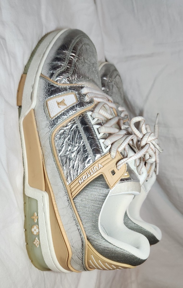 Louis Vuitton Mens Trainer Sneakers Monogram Metallic Silver