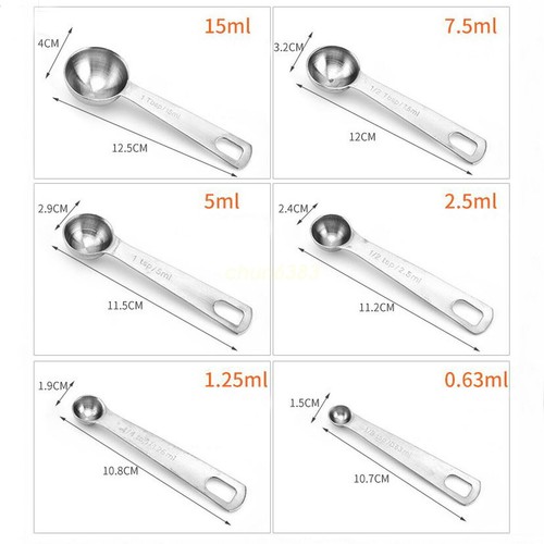 6-Piece Stainless Steel Measuring Spoons, Baking & Cooking Metric Scoop Set - Picture 4 of 5