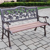 Rose Pattern Rust-free Cast Aluminum Iron Hardwood Park Bench Antique Pewter Rose Pattern Rust-free Cast Aluminum Iron Hardwood Park Bench Antique Pewter