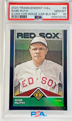 PSA 10 GEM MT 2024 TOPPS TRANSCENDENT BABE RUTH #/10 BLACK REF IMAGE VAR RED SOX